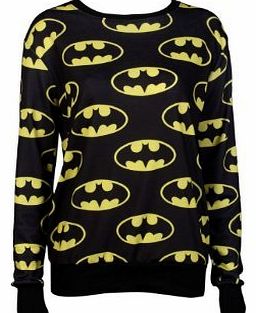 Fashion 1st NEW LADIES GIRLS BATMAN COMIC PRINT SWEATSHIRT JUMPER TOP (M/L UK 12-14)