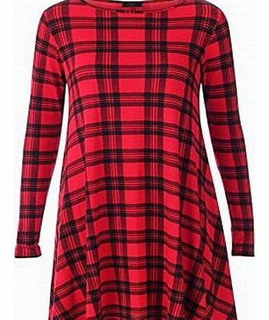 Fashion 4 Less New Womens Long Sleeve Celebrity Tartan Swing Dress (SM-UK(8-10), Red)