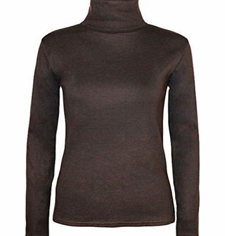 FASHION FAIRIES LTD NEW LADIES LONG SLEEVE TURTLE POLO NECK TOP WOMENS TOP JUMPER 8-26 [DARK BROWN,UK 12-14]