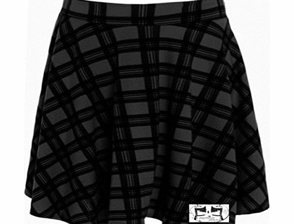 FASHION FAIRIES Womens Plus Size New Tartan Check Block Stretch Band Flared Skater Skirts 14-28[BLACK,UK 18]