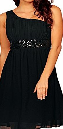 fashion house  Sequined One Shoulder Cocktail Evening Dress Black Size 22