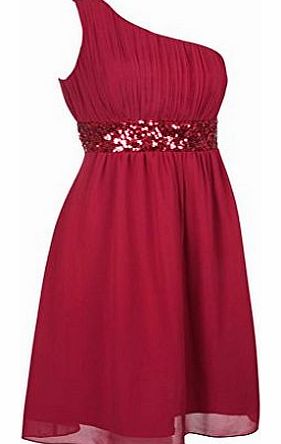 fashion house Kneelong One Shoulder Sequin Evening Dress Cocktail Burgundy Size 14