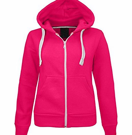 Fashion Paradise Womens Ladies Plain Zip Hoodie Fleece Hooded Jacket Top(H. Pink, 12)