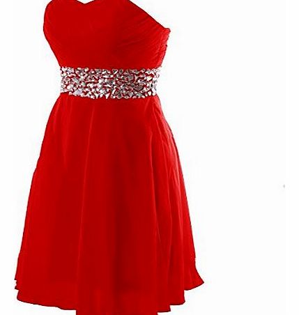  Chiffon Strapless Rheinstones Evening Cocktail Crystal Dress D0123 (UK8, Red)