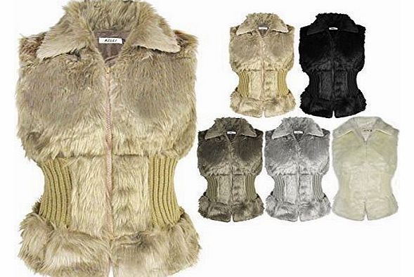 LADIES FUR SLEEVELESS VEST WAISTCOAT GILET WRAP SHRUG JACKET COAT BODY WARMER (S/M (UK SIZE 8-10), Beige)