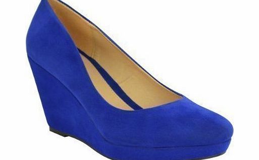 Fashion Thirsty LADIES WOMENS SLIP ON MID WEDGE PLATFORM COURT SHOES SIZE (UK 6 / EU 39 / US 8, Cobalt Blue Suede)