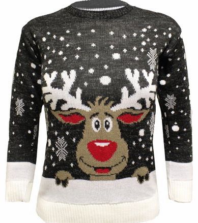 FASHION WAY UNISEX KIDS KNITTED REINDEER CHRISTMAS XMAS GIRLS JUMPER SNOW FLAKES RUDOLF BOYS TOP SWEATER 3-14 (11-12, BLACK)