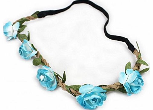 Fashionwu Boho Style Floral Flower Women Hairband Festival Party Wedding Headband Blue