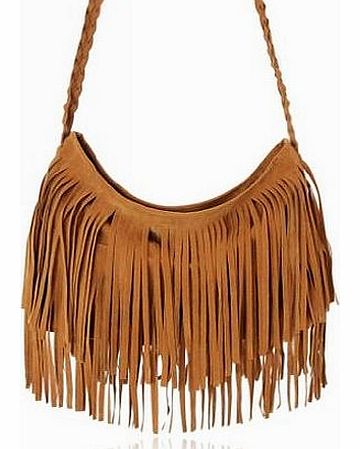 Fashionwu Celebrity Tassel Suede Fringe Shoulder Messenger Bag Coffee