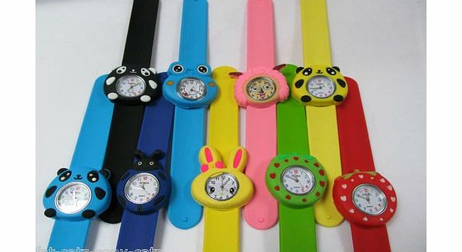 fat-catz-copy-catz Lovely Bendable Kids Children 3D Animals Cartoon Plastic Strap Slap Watches 1pcs