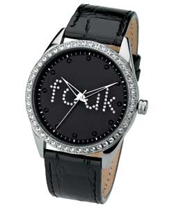 Ladies Black Strap Oversize Dial Watch