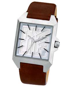 fenchurch Gents Rectangular Brown Leather Watch