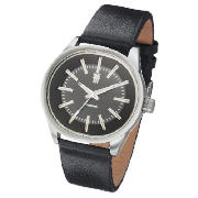 Fenchurch Mens Circle Face Black Strap Watch