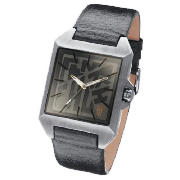 Mens Logo Face Brown Strap Watch