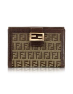 Fendi Brown and Beige Zucchino French Purse Wallet