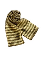 Fendi Shimmering Black and Gold Logoed Silk Long Scarf