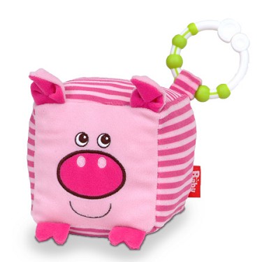 Fiesta Crafts Pig Soft Toy Cube with Teething Ring