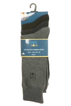 Five Gold Mens 3 Pair FiveGold Cambridge Plain Trouser Sock Black