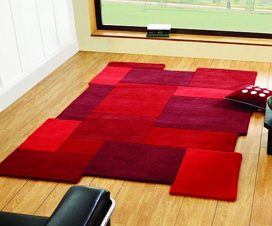 Flair Rugs Abstract Collage Pure Wool Hand Carved Rug, Red, 120 x 180 Cm