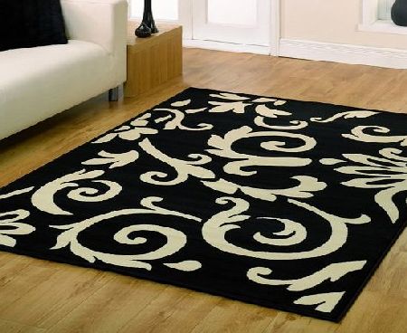 Flair Rugs Black Rug - Classic Scroll Design - Retro Style - W 60cm x L 110cm