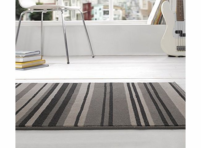 Flair Rugs Element Canterbury Striped Rug, Grey/Black, 120 x 160 Cm