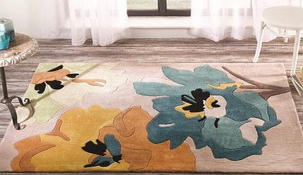 Flair Rugs Infinite Seasons Bloom Floral Handtufted Rug, Teal/Ochre, 160 x 220 Cm