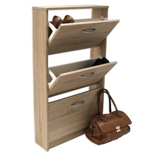 Designer 3 Tier Shoe Cabinet in Oak - 9 pairs