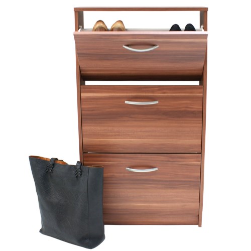 Designer 3 tier shoe Cabinet in Walnut - 9 pairs