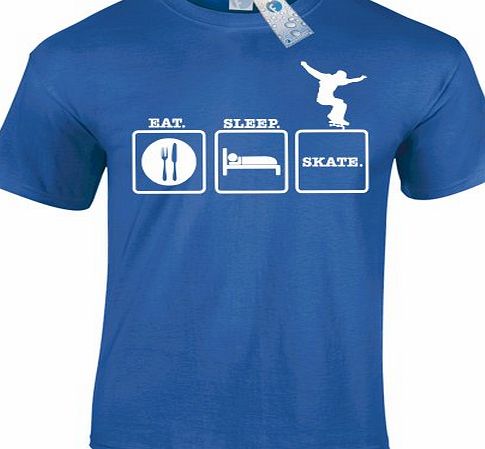 EAT SLEEP SKATE (S - ROYAL BLUE) NEW PREMIUM T SHIRT - skateboard street gear wheeles pads knee elbow helmet Slogan Funny Novelty Vintage retro top clothes Unisex Mens Ladies Womens Girl Boy Loosefit 