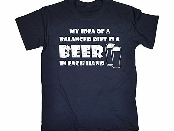 Fonfella Slogans MY IDEA OF A BALANCED DIET IS A BEER IN EACH HAND (XL - OXFORD NAVY) NEW PREMIUM LOOSE FIT T-SHIRT - slogan funny clothing joke novelty vintage retro t shirt top mens ladies womens girl boy men women 