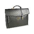 Black Ostrich Stamped Calf Leather Briefcase