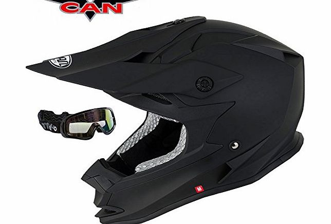 Force V-CAN V321 FORCE MOTOR CYCLE BIKE MOTOCROSS GOLD ACU MATT BLACK HELMET WITH GOGGLE (XL, BLACK)