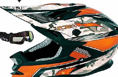 Force V-CAN V321 FORCE NEW MX MOTOR BIKE CYCLE TRACK RACE GOLD ACU HELMET ORANGE AND BLACK GOGGLE (XS (53 to 54 CM))