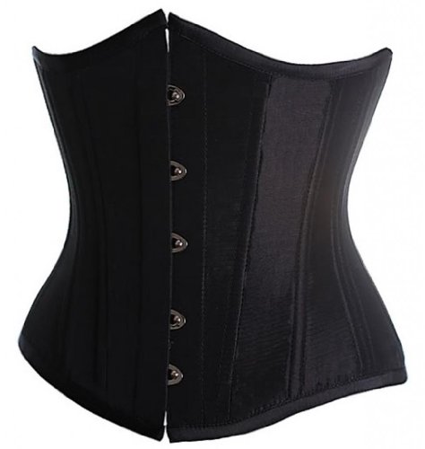 Black Sexy Vintage Satin Underbust Corset Bustier With G-String,Open Bra Shapers Body Bridal Waspie,Waist Cincher,M