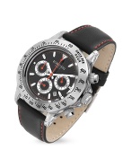 Forzieri Ariel - Black Leather Strap Chrono Date Watch