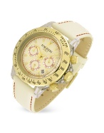 Forzieri Ariel - Ivory Leather Strap Chrono Date Watch