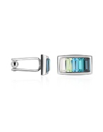 Forzieri Blue Gradated Swarovski Crystal Silver Plated Cuff links