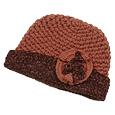 Brown Italian Handmade Knit Wool Skull Hat w/Flower