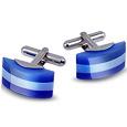 Forzieri Cat` Eye - Blue Striped Silver Plated Cufflinks