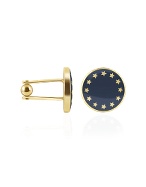 Forzieri European Flag Gold Plated Round Cufflinks