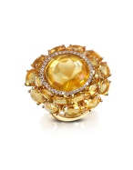 Medici - Citrine Quartz and Diamond 18K Gold Ring