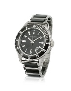 Forzieri Men` Black Stainless Steel and Ceramic Bracelet Date Watch