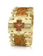 Forzieri Nefertiti - Gold Reptile Stamped Leather Band Dress Watch