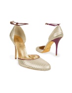 Purple Trim Metallic Gold Leather Pump Shoes