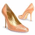 Swarovski Jeweled Apricot Satin and Leather Pump Shoes