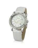 Forzieri Womens White Swarovski Crystal Dress Watch