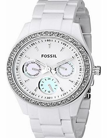 ES1967 Ladies Stone Set Bezel Multi Dial White Acrylic Watch