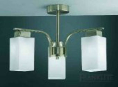 Satin nickel finish 3 light fitting with square matt opal glasses.