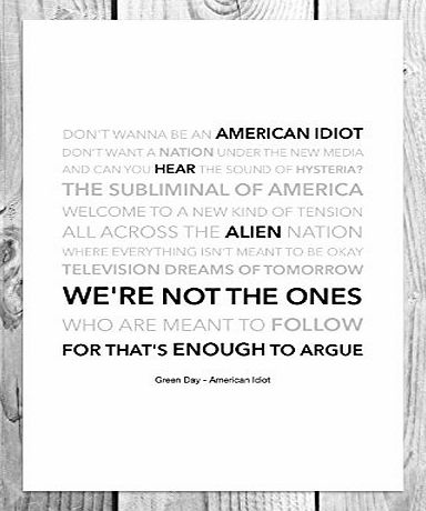 Funky Art Prints Green Day - American Idiot - Funky Lyric Art Print - A4 Size