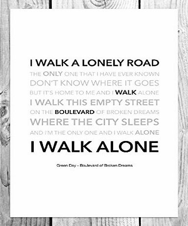 Funky Art Prints Green Day - Boulevard of Broken Dreams - Funky Lyric Art Print - A4 Size